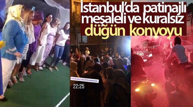 İstanbul'da patinajlı, meşaleli ve kuralsız düğün konvoyu