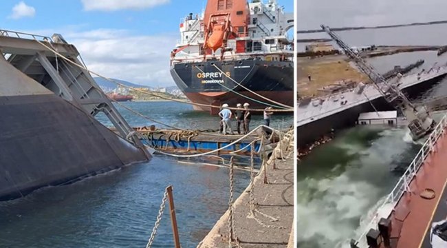 Tuzla'da tersanede havuz çöktü; vinç geminin üzerine devrildi