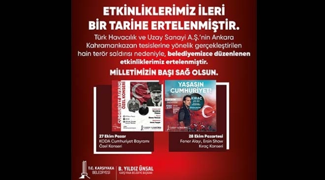 Karşıyaka'da konser ve törenler ertelendi